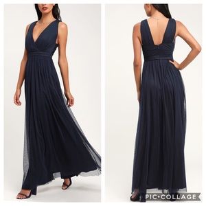 Lulus Romantic Moment Navy Blue Mesh Maxi Dress